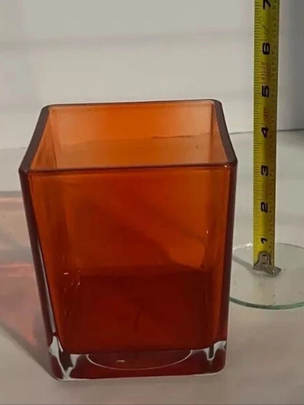 Decorative Orange Square Glass Cube Container Indoor Decor Candle Holder 4"X5"